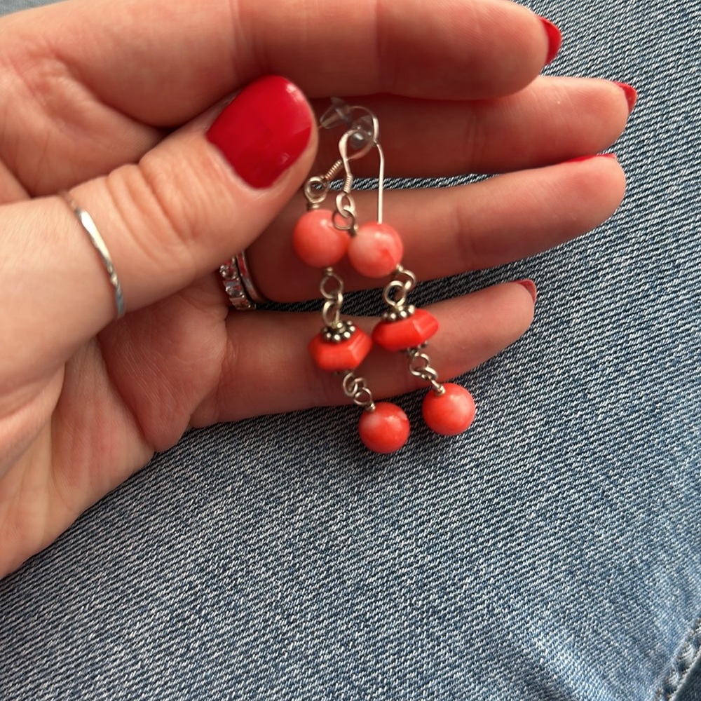 Sterling coral dangle earrings